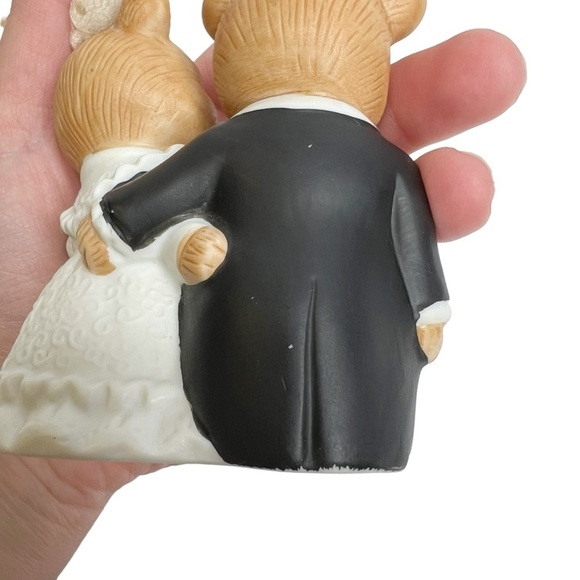 Vintage Homco 1424 Teddy Bears Just Married Bride & Groom Figurine Cake Topper - Picture 9 of 11